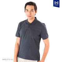 MOS เสื้อโปโลชาย คอปก เนื้อผ้า Best Combed Cotton 100% แขนสั้น รุ่น MPB-0112 (เทาดำเข้ม 43) PROMOTION