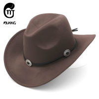 Munng Cute Young Boys Girls Outdoor Party Street Wool Blend Western Cowboy Hat Child Wide Brim Panama Fedora Cap