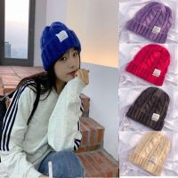 Chloeh Hornbye Shop Autumn and Winter Twists Pattern Patched  Hat Korean Version Loose Fitting Couple Warm Mesh Red Knitting Hat