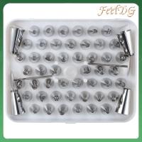 FEELDG 52 pcs พร้อมกล่องพลาสติก ชุดปลายท่อ 8.46 "x 7.28" จัดเก็บง่าย หัวฉีดขนมอบ ที่มีคุณภาพสูง ปลายฟรอสติ้งสแตนเลส คุกกี้คัพเค้ก