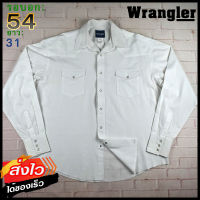 Wrangler®แท้ อก 54 เสื้อเชิ้ตผู้ชาย แรงเลอร์ สีขาว เสื้อแขนยาว เนื้อผ้าดี ทรงสวย เสื้อวินเทจ