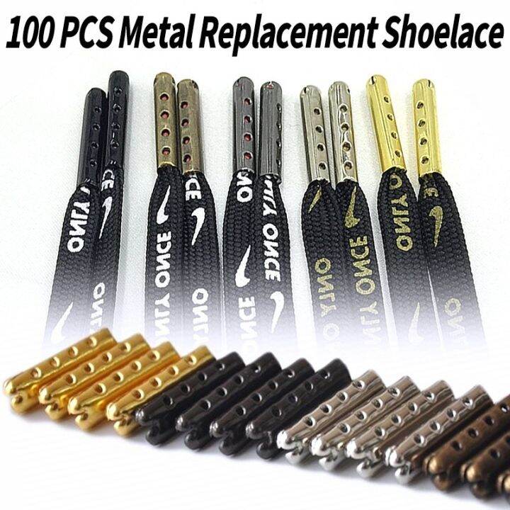 100 PCS Metal Replacement Shoelace Shoe Lace Aglet Tip Head Aglets End