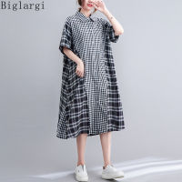 Oversized Plaid Patchwork Shirt Dress Woman Summer 2022 Loose Casual Ladies Womens Dresses Big Size Korean Cotton Shirts Dress