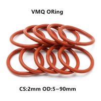 10Pcs Red VMQ O Ring Seal Gasket Thickness CS 2mm OD 5 90mm Silicone Rubber Insulated Waterproof Washer Round Shape Nontoxi