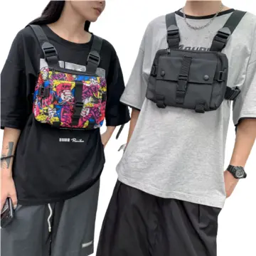 Men's Fashion Streetwear Hip-Hop Chest Rig Vest Bag Multi-Pocket Two Straps  Chest Bags For Travel Hiking Outdoor Sports