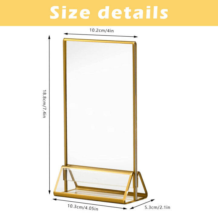 6Pack 4x6 inch Acrylic Sign Holder with Gold Frames and Vertical Stand, Ideal for Display Wedding Table Numbers, Double Sided Picture, Clear Photos