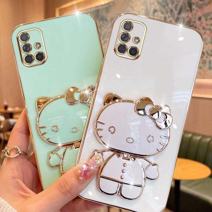 folding-makeup-mirror-phone-case-for-samsung-galaxy-a31-a51-a71-4g-m51-m31-prime-m30s-case-fashion-cartoon-cute-cat-multifunctional-bracket-plating-tpu-soft-cover-casing