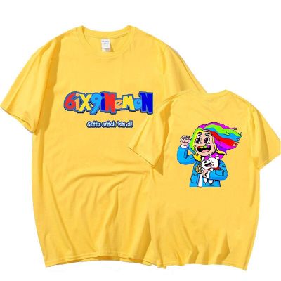 Tekashi69 Tshirts 6Ix9Ine Print Cotton T Shirts Harajuku Kawaii Yellow Tees Vintage Loose