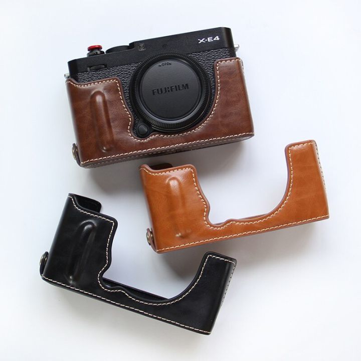 กระเป๋าเคสหนังสำหรับกล้อง-pu-สำหรับฟูจิฟิล์มฟูจิ-x-e2-x-e1-xe1-xe2-x-e4-xe4-xe3ฝาครอบฐานป้องกันผิวนอกพร้อมเคสใส่แบตเตอรี่กล้อง