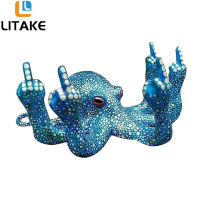 Litake เครื่องประดับปลาหมึกเรืองแสงในคุณภาพสูงตกแต่งงานฝีมือรูปสัตว์น้ำทำจากเรซิ่นรูปตู้ปลาอุปกรณ์ตกแต่งตู้ปลา