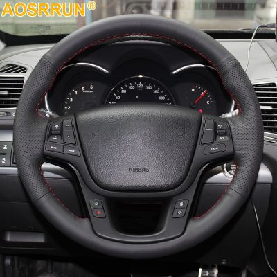 【YF】 AOSRRUN Black Leather Hand-stitched Car Steering Wheel Cover For Kia Sorento 2009-2014 2012 2013 2010 2011 Accessories
