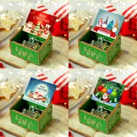 Wooden Hand Crank Music Box Merry Christmas Theme Music Box New Year Christmas Gifts Birthday Present Santa Claus Musical Box