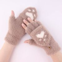 Claw Mink Gloves Fingerless Flip Mittens Winter Warm Wool Touchscreen Gloves Flap Cover Men Knitting Mitten Women Girls Glove