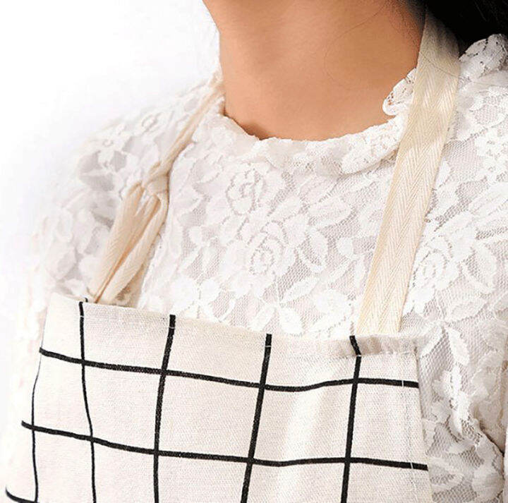 lanyard-apron-thickened-apron-oil-resistant-apron-plaid-cotton-and-linen-apron-japanese-apron-fashionable-lace-up-apron