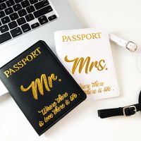 Couple Passport Folder Passport Cover Luggage Tag Travel Document Bag Wedding Gift Mr Mrs Letter Printing Simple PU Travel Case Card Holders