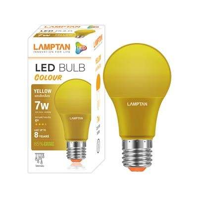 "ถูกชัวร์"หลอดไฟ LED 7 วัตต์ LAMPTAN รุ่น BULB COLOUR E27 สีเหลือง*ส่งด่วนทุกวัน*