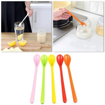 1PC Candy Color Long Handle Soup Spoons Tea Coffee Stirring Spoons Flatware Rice Ladle Spoon Meal Dinner Scoops Kitchen Supplies Cooking Utensils