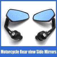 Universal Motorcycle Aluminum RearView Black Side Rearview Mirrors Blue Anti-glare Mirror Cafe Racer Mirrors for Harley Davidson