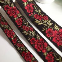 5yard/lot 2CM 3.3CM 5CM Red Rose Flower Woven Jacquard Ribbon Pattern For Curtain And Clothing Accessory Gift Wrapping  Bags