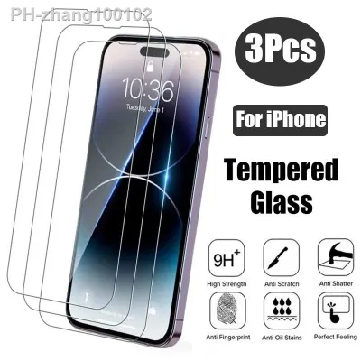 3Pcs Protective glass For iPhone 14 13 12 11 Pro Max XS XR 12 Mini screen protector Tempered glass For iphone 7 8 14 Plus glass