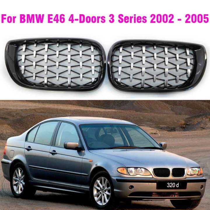 ด้านหน้าศูนย์สดใสสีดำกว้างไตฮู้ดเพชรไตกระจังย่างสำหรับ-bmw-e46-saloon-4ประตู3-series-2002-2003-2004-2005