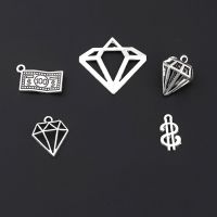 1pc Antique Sliver Hollow Out 3D Diamond Shaped 100 Dollars Money Charm Pendant DIY Necklace Jewelry Making Findings