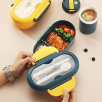 2 Layer Microwave Lunch Box Wheat Straw Dinnerware Food Storage Container With Cutlery Children Kids School Office Bento Box