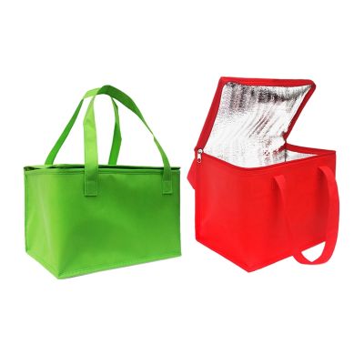 2x Foldable Large Cooler Bag Portable Food Cake Insulated Bag Aluminum Foil Thermal Box Waterproof Green &amp; Red