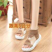 Sandals 2023 New Braided Round Buckle Large Size Thick Pancake Roman Shoes