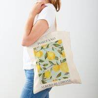 Valencia Orange Positano Lemon Flowers Leaves Women Shopper Bags Tote Both Sides Canvas Plant Travel Handbag Shopping Bag