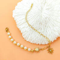 Yuki S INS Charm Star สร้อยข้อมือไข่มุกชุบทองสแตนเลสโซ่กำไลข้อมือ Pulseras Para Mujer