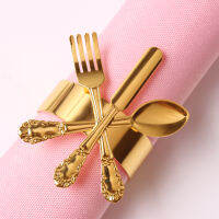 12Pcs Gold มีดและส้อมแหวนผ้าเช็ดปาก Fall Napkin Holder สำหรับคริสต์มาสวันขอบคุณพระเจ้างานแต่งงาน Dinnig Table Decoration