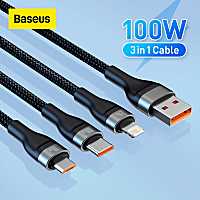 Baseus 3 in 1 USB Type C Cable 100W Fast Charging Data Cable for iPhone 14 13 Pro Phone Charger for Xiaomi Samsung Micro USB Cable