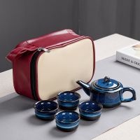 HMLOVE Portable Travel Ceramic Handmade Teawear Sets Dark Blue Pot Cups Business Gift Chinese Kung Fu Tea Ceremony Teapot 180ML