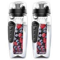 2X 1000Ml/32Oz Fruit Infusing Infuser Water Bottle Plastic Sports Detox Health Black