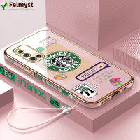 [ฟรีสายคล้อง] สำหรับ VIVO เคสโทรศัพท์เซลล์ V19แบรนด์แฟชั่นโลโก้ Starbucks ปลอกลวดลายขอบสี่เหลี่ยมเคสโทรศัพท์ชุบหรูหราเคสโทรศัพท์นิ่ม