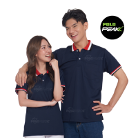 เสื้อโปโลสีกรมท่าเข้ม ปกแดงขาวดำ polopeak