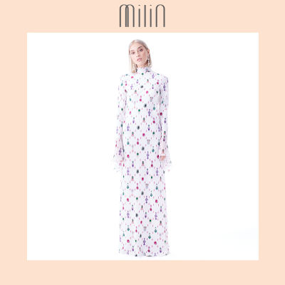 [MILIN] Long sleeve high neck maxi dress ชุดเดรสยาว คอปีน ปลายแขนบาน Palace Dress