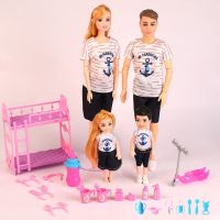 【CW】 Fashion Family Dolls Set of 5 People with Dad Pregnant Mom Daughter Son 20 Accessories for Children Playhouse Birthday Gifts