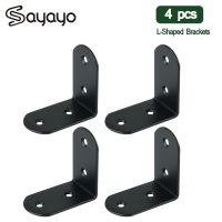 ◐ Sayayo 4pcs Black L-Shaped Brackets Stainless Steel Right Angle Bracket Support Iron Wardrobes Cabinet Joint Furniture Hardware