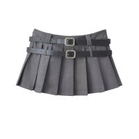 【CC】♗✠  Skirt Korean Fashion Pleated Preppy Belts Short Skirts 2023