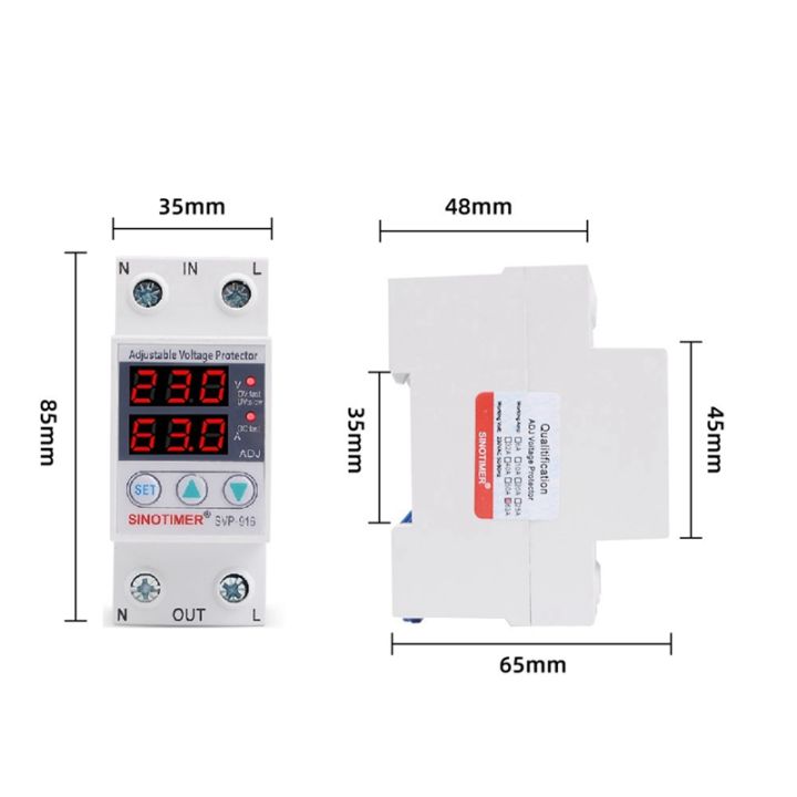 sinotimer-home-voltage-surge-protector-usage-dual-led-display-voltage-surge-protector-63a-din-rail-voltage-surge-protector-230v-adjustable-voltage-surge-protector-relay-with-limit-current-protection