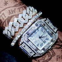 Iced Out Women Watches Bracelet Gold Ladies Wrist Watches Luxury AAA Rhinestone Cuban Link Chain Bracelet Watch Bling Jewelry