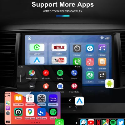 อะแดปเตอร์ Carplay ไร้สายไร้สาย Android อัตโนมัติในตัว YouTube Netflix สำหรับรถยนต์ที่มีสายเดิม Carplay Plug &amp; Play