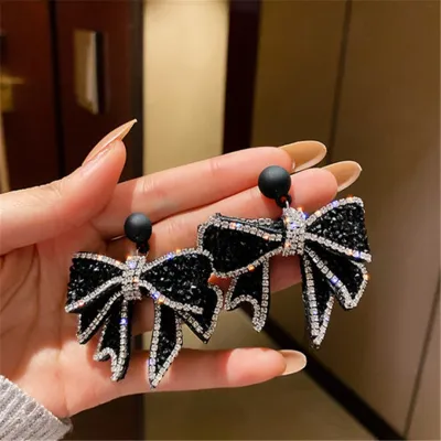 Fyuan Korean Style Black Bowknot Dangle Earrings Black Rhinestone Earrings Women - Dangle Earrings - Aliexpress
