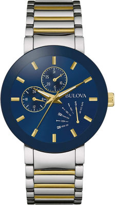 Bulova Mens Multi-Function Modern Stainless Steel Watch Modern Futuro Quartz Two-Tone Stainless Steel Bracelet Two-Tone Gold
