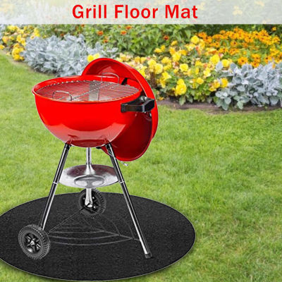 Round Grill Mat แผ่นป้องกันพื้น BBQ Grill Mats สำหรับ Outdoor Grill Waterproof And Oilproof Protect Your Deck Patio Black