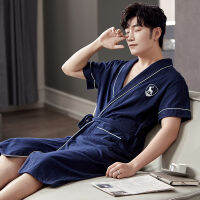 Summer Cotton Men Bathrobe With Belt Short Sleeve y Robe Dresses Plus Size L-4XL Dressing Gown Japanese Style Kimono Pijama