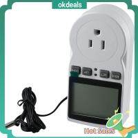 OKDEALS สีขาวขาว ตัวควบคุมอุณหภูมิแบบดิจิตอล 110V, 15A, ℉/℃ ตัวควบคุมอุณหภูมิเทอร์โม ทนทานต่อการใช้งาน ซ็อกเก็ตปลั๊กเทอร์โม เรือนกระจกสำหรับสัตว์เลื้อยคลาน