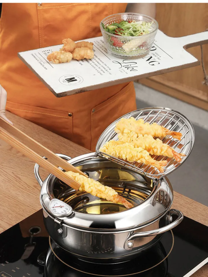 20/24cm Stainless Steel Deep Oil Frying Pot With Thermometer Lid Kitchen  Tempura Skillet Fryer Pan Kitchenware Cooking Utensil - Pans - AliExpress